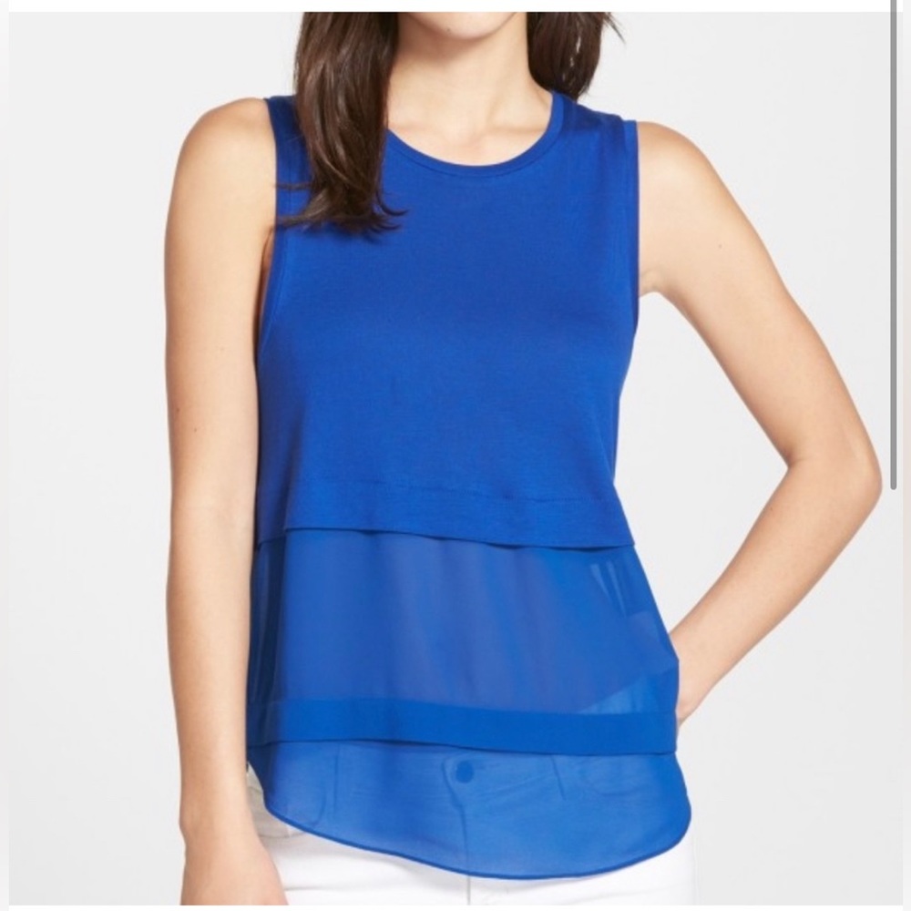 Michael Kors blue tank top with sheer layered bottom size medium